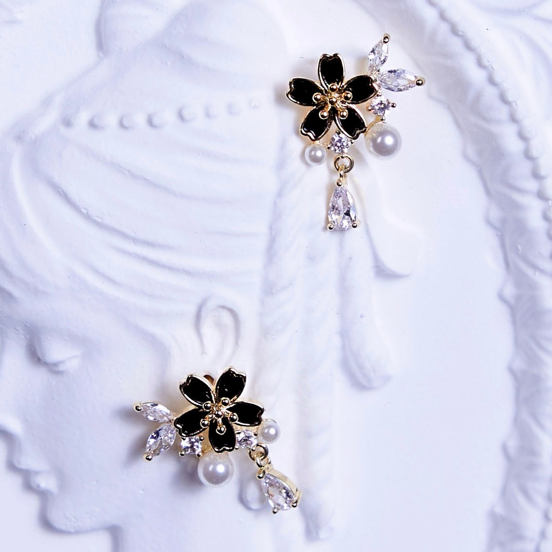 Midnight Sakura Splendor Drop Earrings