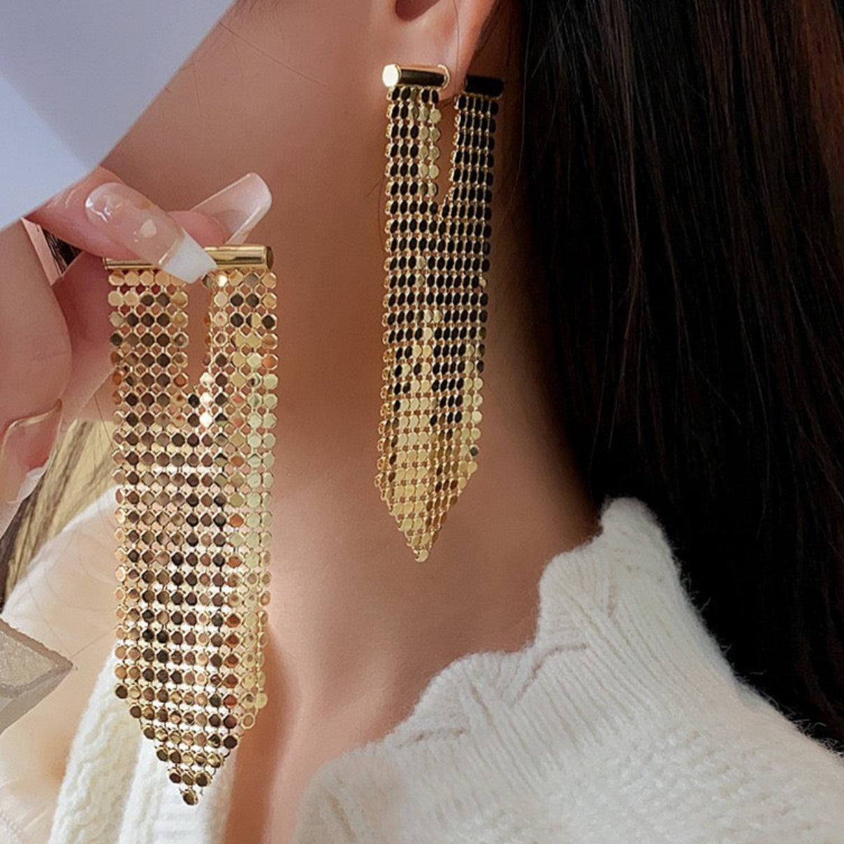 Golden Banner Tassel Earring