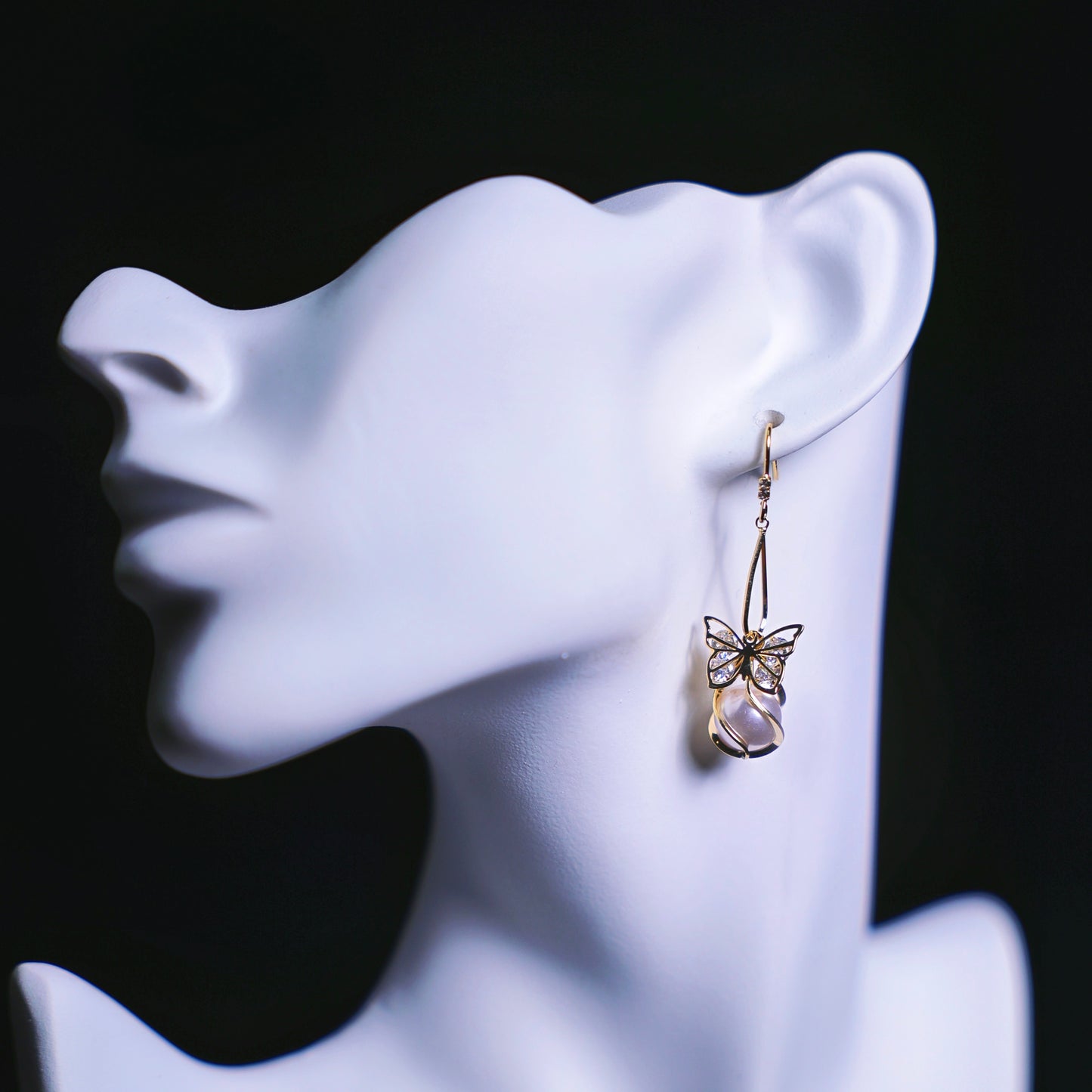 Golden Butterfly Pearl Dangle Earrings