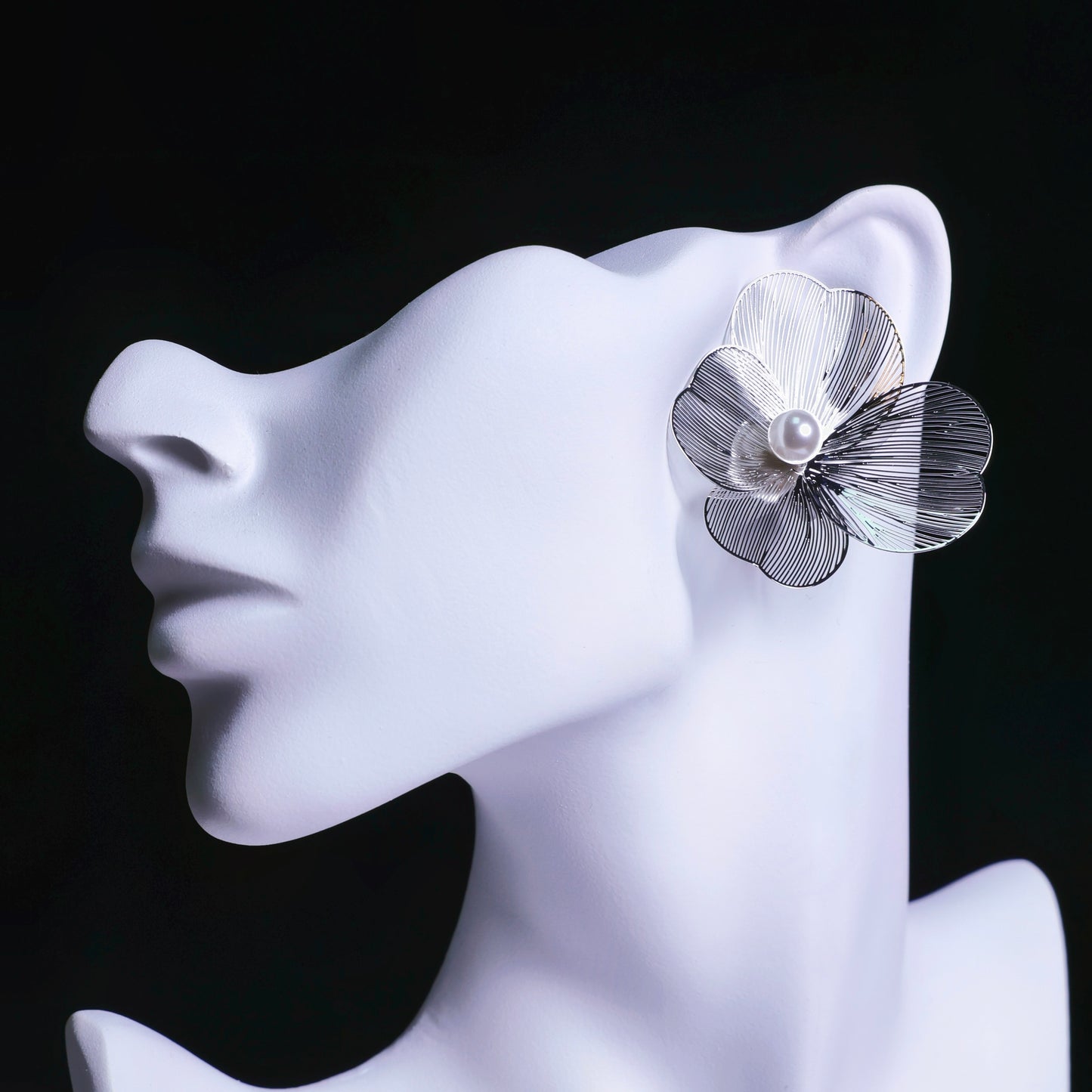 Silver Line Floral Stud Earrings