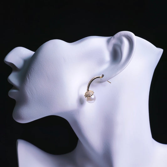 Golden Arc Umbrella Pearl Drop Earrings