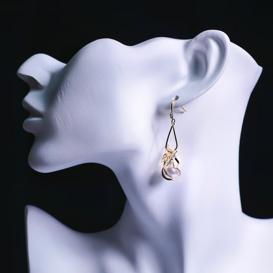 Golden Butterfly Pearl Dangle Earrings