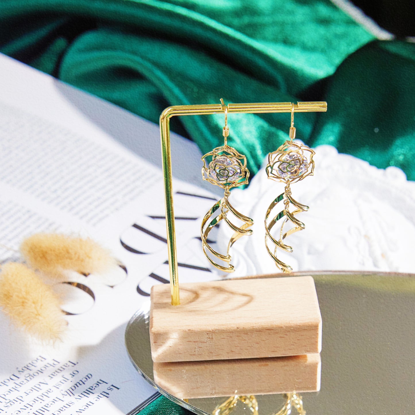 Ethereal Golden Lotus Dangle Earrings