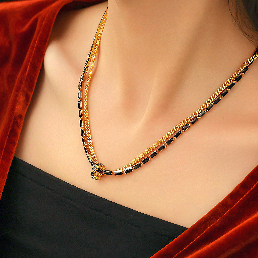 Dual-Layer Black and Gold Necklace