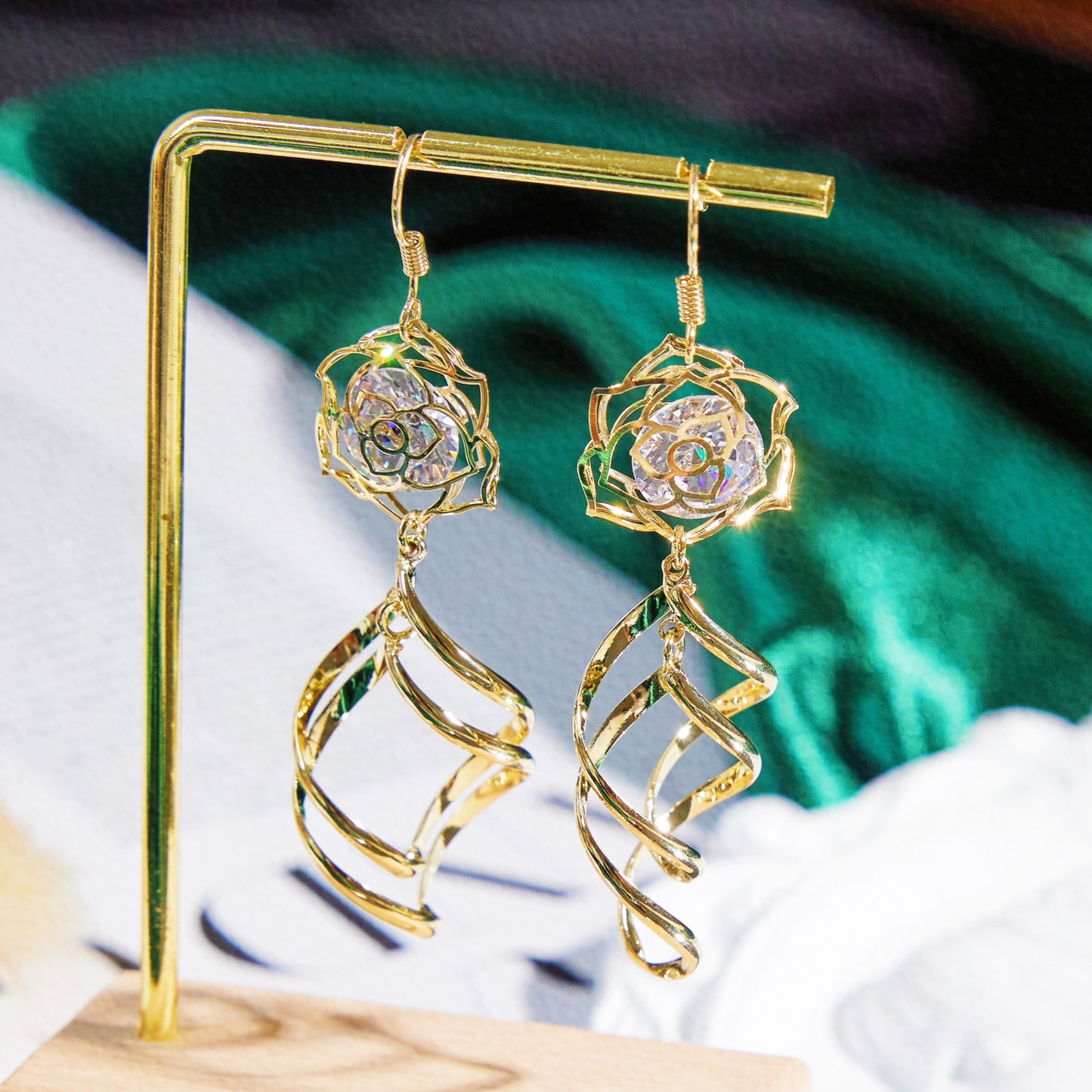 Ethereal Golden Lotus Dangle Earrings